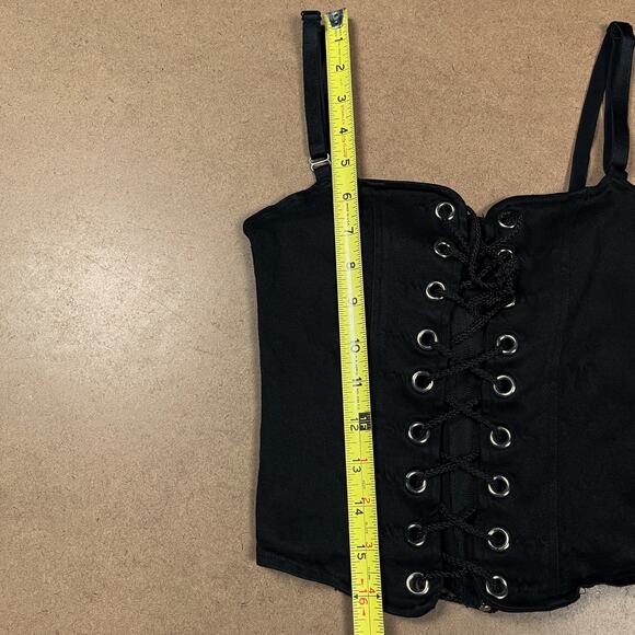 Y2K Lip Service Lace Up Front Corset Black Camisole Top XS Cami Vintage Goth - Picture 16 of 16